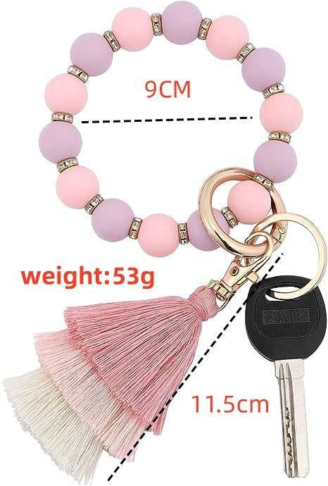 Wholesale Cow Print Leopard Print Tassel Silicone Beaded Wrist Keychain